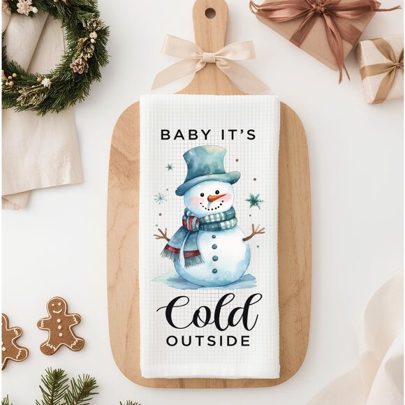 Snowman Kitchen Towel Set, Christmas Winter Dish Towel, Baby It's Cold Outside - Picture 1 of 9